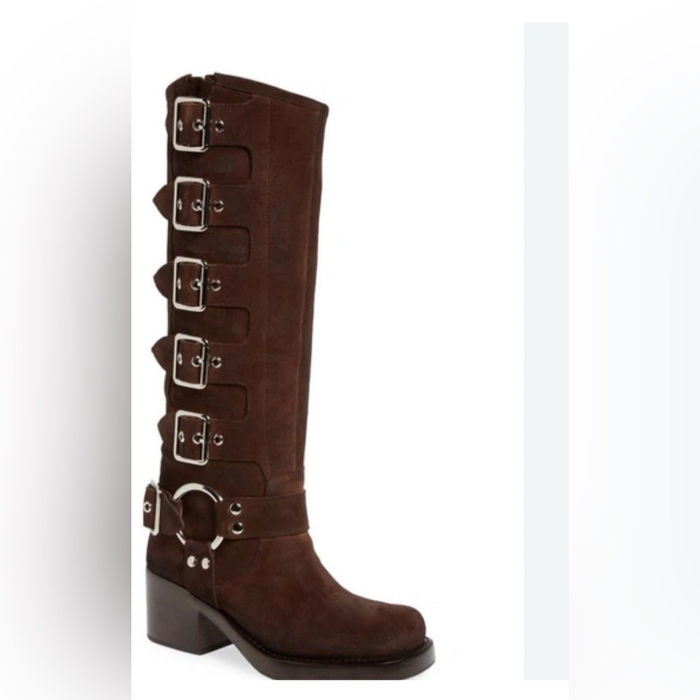 Jeffrey Campbell Trouble Buckle Brown Suede Boots 5.5